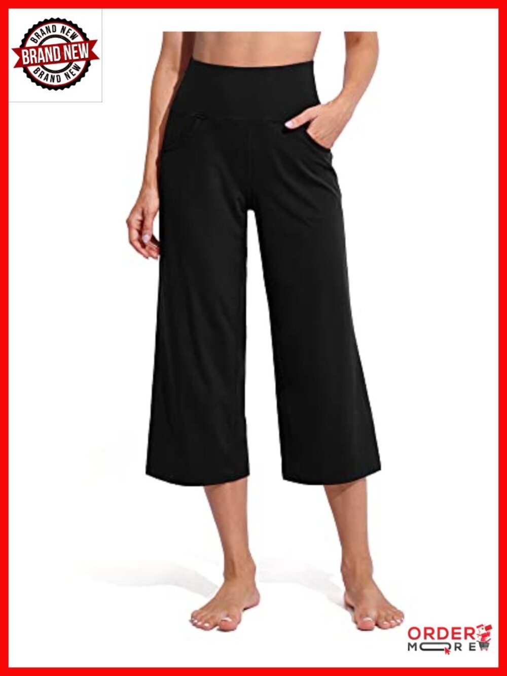 Promover Wide Leg Capri Pants with Pockets High Rise Yoga Cropped.
